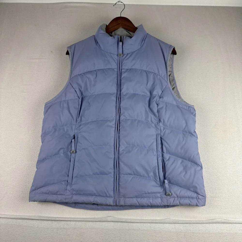 LL Bean Womens Violet Goose Down Puffer Vest Sz XL Full Zip Pockets Outdoor Camp